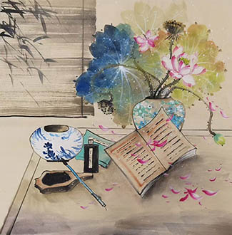 Chinese Qing Gong Painting,68cm x 68cm,2324066-x
