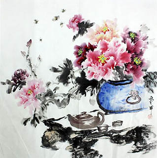 Chinese Qing Gong Painting,68cm x 68cm,2347001-x