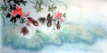 Chinese Rabbit Painting,50cm x 100cm,4351005-x