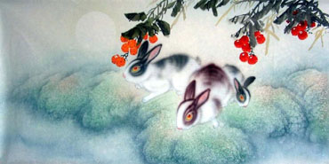 Chinese Rabbit Painting,50cm x 100cm,4351006-x