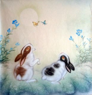 Chinese Rabbit Painting,66cm x 66cm,4351014-x