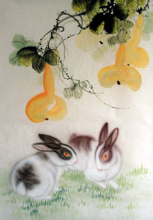 Chinese Rabbit Painting,43cm x 65cm,4351017-x