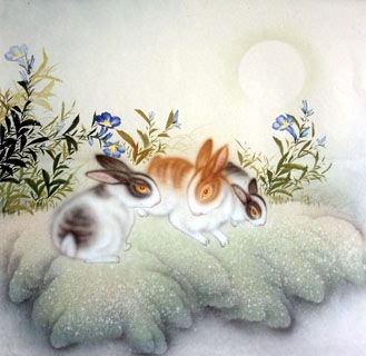 Chinese Rabbit Painting,66cm x 66cm,4351019-x