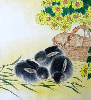 Chinese Rabbit Painting,50cm x 50cm,4449017-x