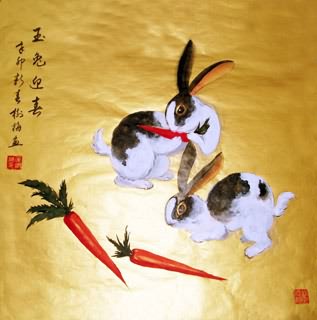 Chinese Rabbit Painting,66cm x 66cm,4473001-x