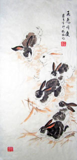 Chinese Rabbit Painting,50cm x 100cm,4473002-x