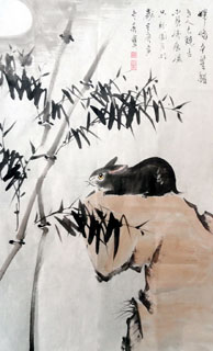 Chinese Rabbit Painting,55cm x 100cm,4474001-x