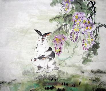 Chinese Rabbit Painting,69cm x 69cm,4474003-x