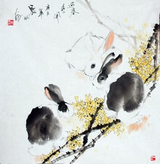 Chinese Rabbit Painting,69cm x 69cm,4619001-x