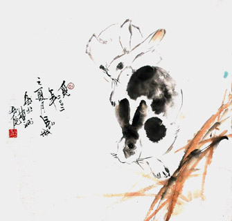 Chinese Rabbit Painting,69cm x 69cm,4619002-x