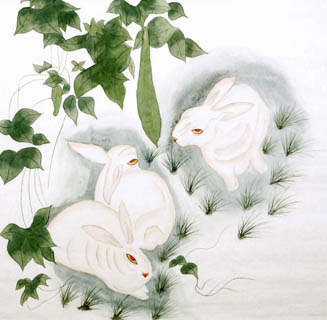 Chinese Rabbit Painting,66cm x 66cm,4680002-x