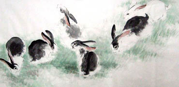 Chinese Rabbit Painting,69cm x 138cm,4805007-x
