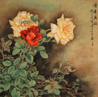 Chinese Rose Painting,66cm x 66cm,2319034-x