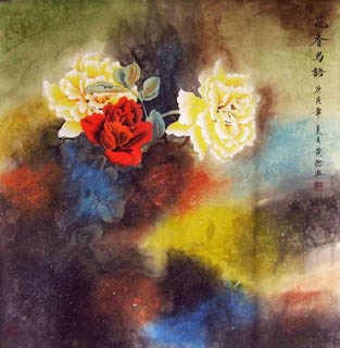 Chinese Rose Painting,66cm x 66cm,2319078-x