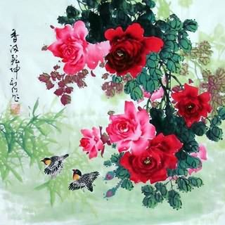 Chinese Rose Painting,69cm x 69cm,2418001-x