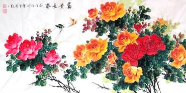Chinese Rose Painting,66cm x 136cm,2418003-x