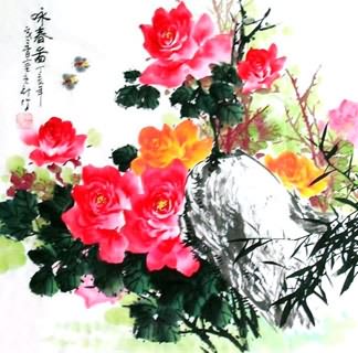 Chinese Rose Painting,69cm x 69cm,2418005-x