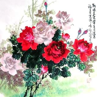Chinese Rose Painting,69cm x 69cm,2418006-x
