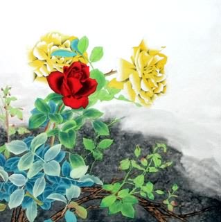 Chinese Rose Painting,66cm x 66cm,2603003-x