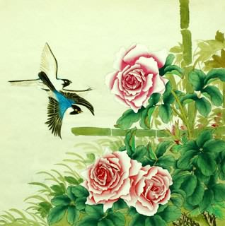 Chinese Rose Painting,69cm x 69cm,2614028-x