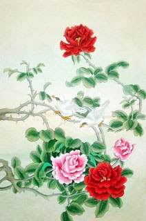 Chinese Rose Painting,43cm x 65cm,2617011-x