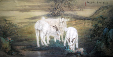 Chinese Sheep Painting,66cm x 130cm,4329001-x