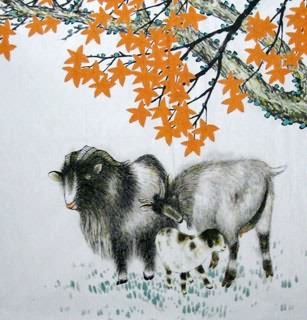 Chinese Sheep Painting,69cm x 69cm,4449009-x