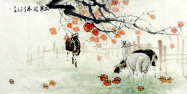 Chinese Sheep Painting,69cm x 138cm,4450009-x