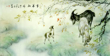 Chinese Sheep Painting,66cm x 130cm,4450013-x