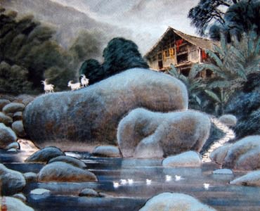 Chinese Sheep Painting,69cm x 69cm,4463001-x