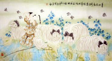 Chinese Sheep Painting,66cm x 130cm,4464001-x