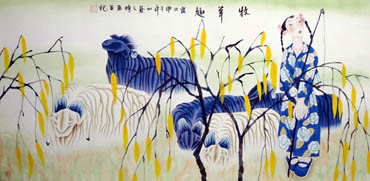 Chinese Sheep Painting,66cm x 130cm,4464002-x