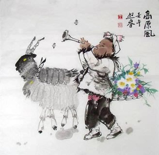 Chinese Sheep Painting,66cm x 66cm,4465002-x