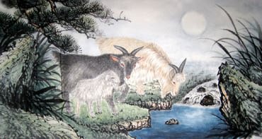 Chinese Sheep Painting,55cm x 100cm,4620007-x