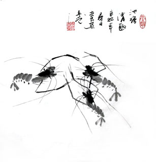 Chinese Shrimp Painting,40cm x 40cm,2362003-x