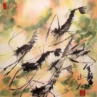 Chinese Shrimp Painting,33cm x 33cm,2364001-x