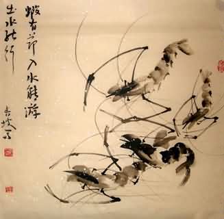 Chinese Shrimp Painting,50cm x 50cm,2365003-x