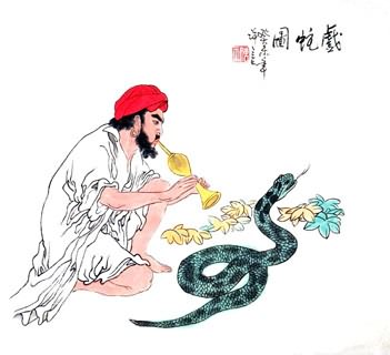 Chinese Snake Painting,50cm x 55cm,4503002-x