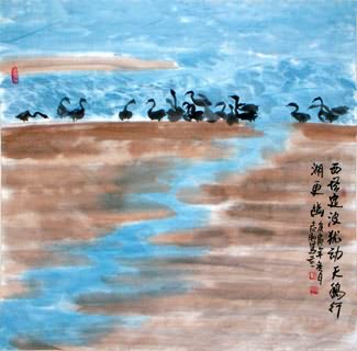 Chinese Swan Painting,69cm x 69cm,2360072-x