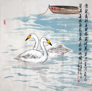 Chinese Swan Painting,69cm x 69cm,2360074-x
