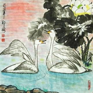 Chinese Swan Painting,50cm x 50cm,2517004-x