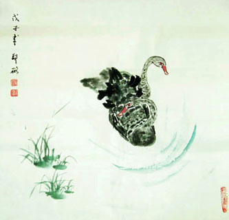 Chinese Swan Painting,50cm x 50cm,2517005-x