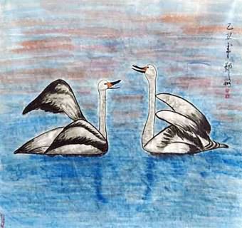 Chinese Swan Painting,50cm x 50cm,2517006-x