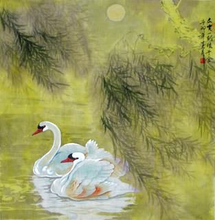 Chinese Swan Painting,69cm x 69cm,2695024-x