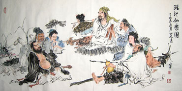 Chinese the Eight Immortals Painting,69cm x 138cm,3015003-x