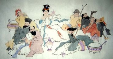 Chinese the Eight Immortals Painting,97cm x 180cm,3326001-x