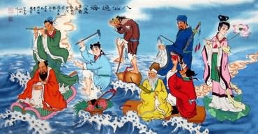 Chinese the Eight Immortals Painting,66cm x 136cm,3519028-x