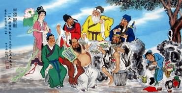 Chinese the Eight Immortals Painting,66cm x 136cm,3519029-x