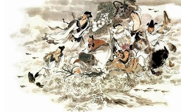 Chinese the Eight Immortals Painting,55cm x 90cm,3533035-x