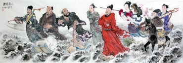 Chinese the Eight Immortals Painting,65cm x 175cm,3535011-x